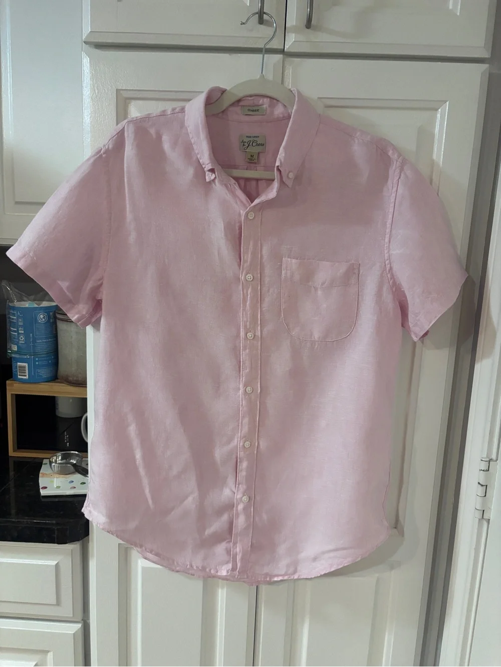 J. Crew Men's Short-Sleeve Button-Down Shirt in Light Pink